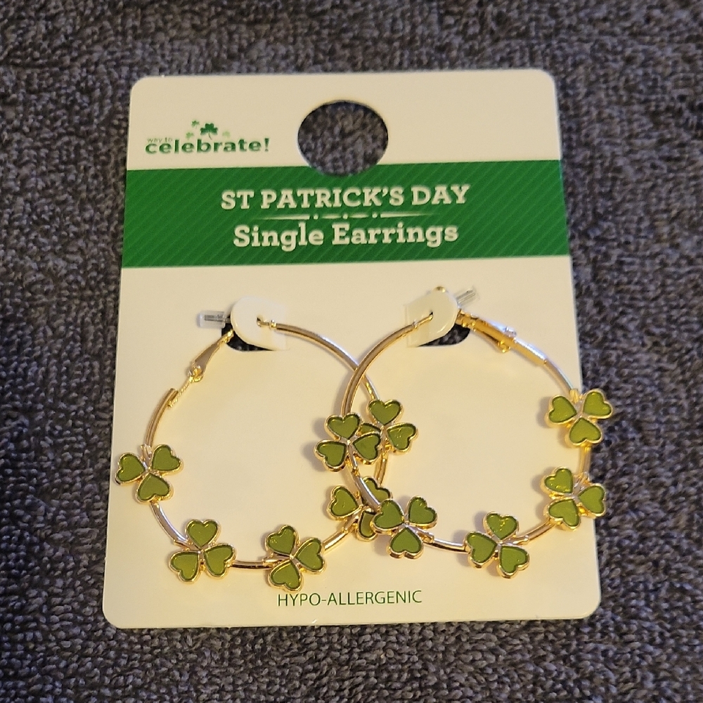 Green Shamrock Hoop Earrings